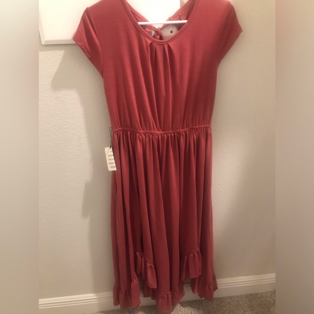 Mia Joy for Joyfolie Girls' Rust Red Short-Sleeve Ruffle Hem Dress NWT Size 14